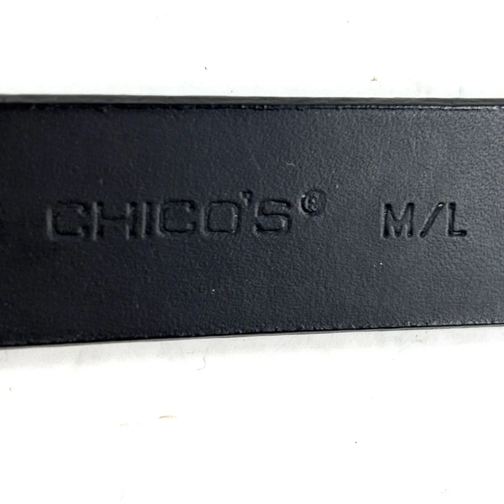 Chico's Leather Belt Womens M/L Black‎ Hammered Gold Toggle Buckle 29-42 Inches